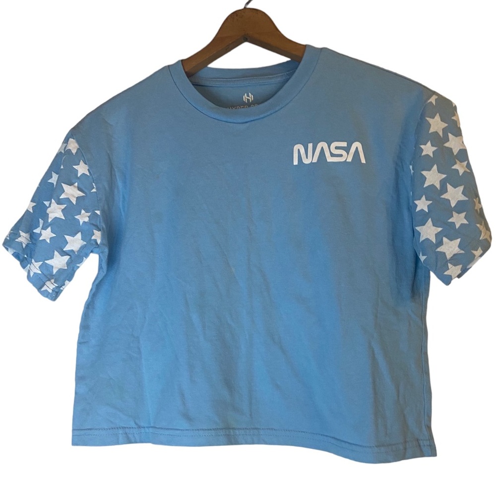 Hyper soace NASA blue short sleeve crew neck cropped graphic tShirt small